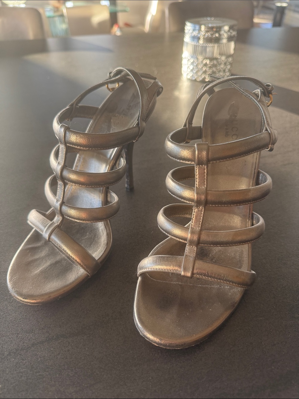 Gucci Metallic Bronze Strappy High Heel Sandals